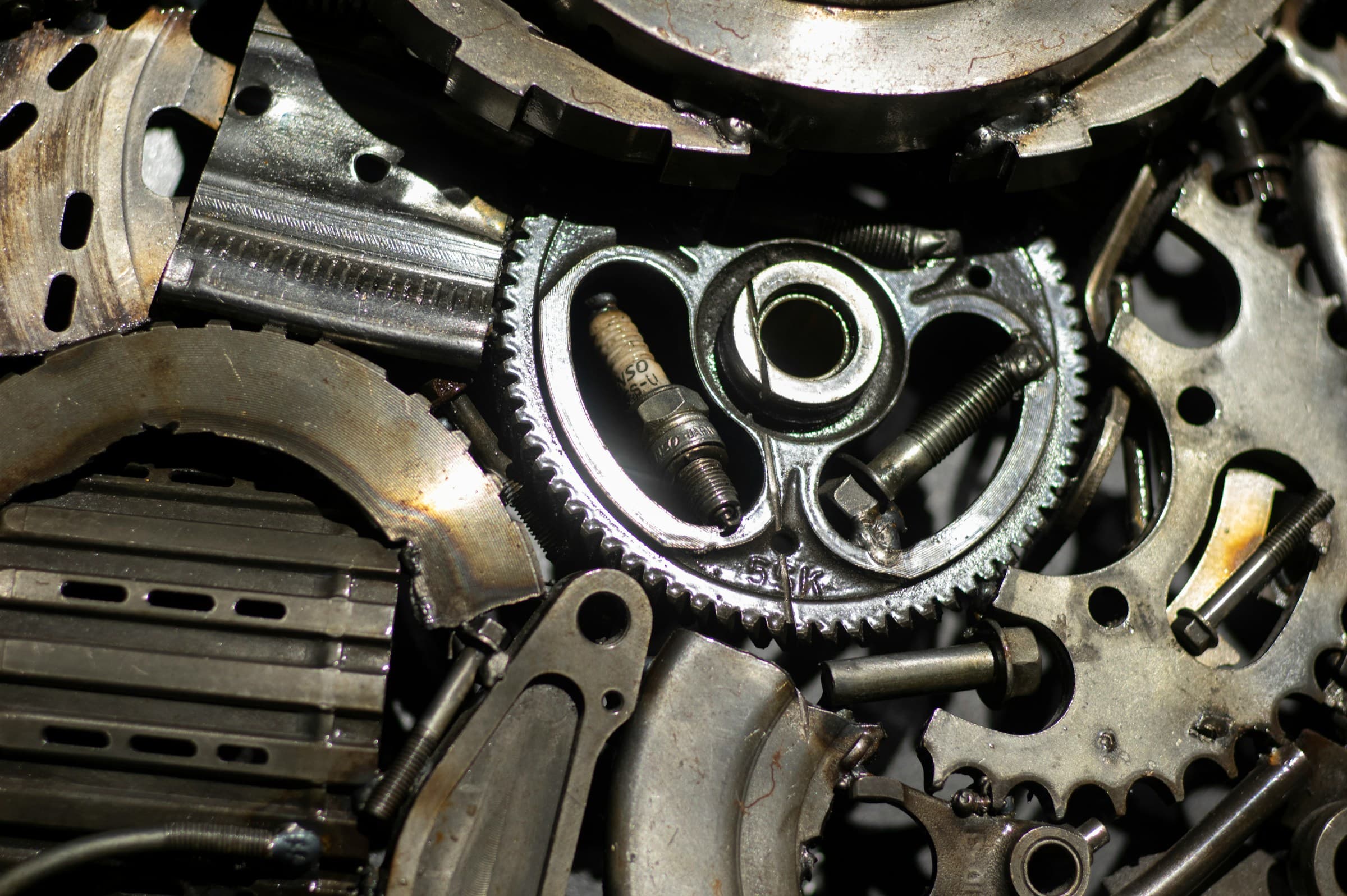 Close-up of precision automotive engine components